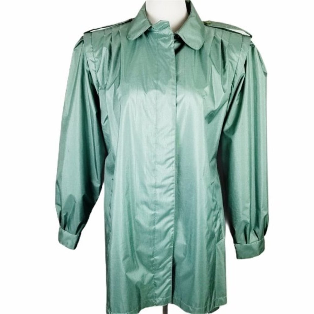 Mariel 80's Vintage Pleated Belted Coat Women's Medium Mint Green Lined Buttoned
